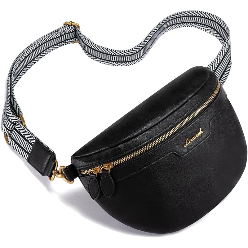 LOVEVOOK Fanny Packs for Women Cross Body, Vegan Leather Belt Bag for Women, Waterproof Sling Purse Fashion Waist Pack Designer Chest Bum Bag with Boho Style Strap