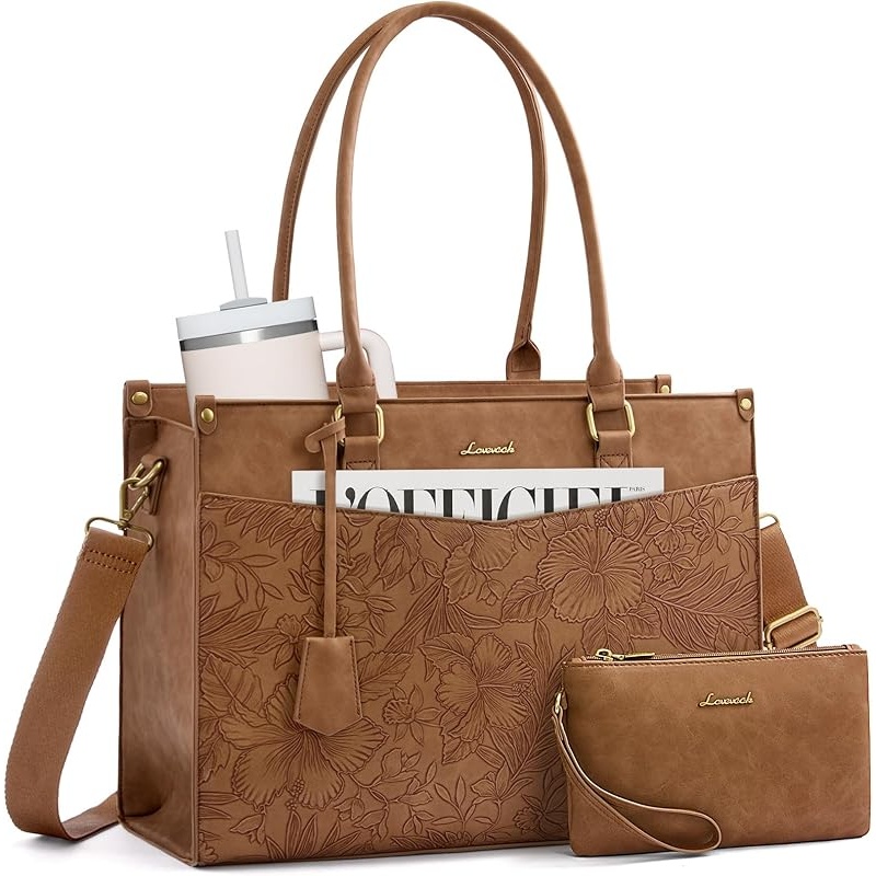 LOVEVOOK Laptop Bag for Women, 2-in-1 Tote Purse with Clutch & Cup Holder, Waterproof Briefcase for Work Travel