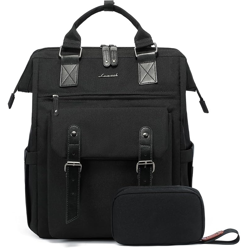 LOVEVOOK Laptop Backpack for Women, College School Backpack Student Bookbag, Teacher Work Bags Travel Backpack Purse, Business Computer Bag Commuter Nurse Bags, 15.6 Inch, Black