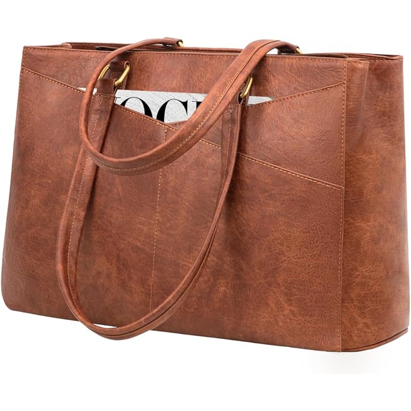 LOVEVOOK Laptop Tote Bag for Women 15.6 Inch Waterproof Leather Computer Bags Business Office Work Briefcase Black