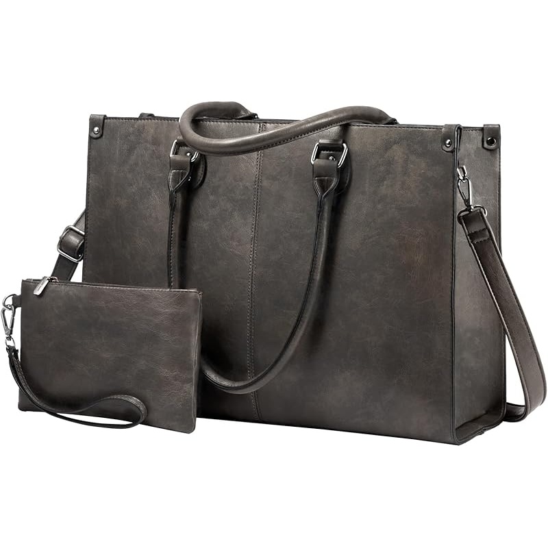 LOVEVOOK Laptop Tote Bag for Women, 15.6 Inch Large Capacity Vintage Leather Work Computer Bag, Business Casual Shoulder Handbag, Dark Brown - Image 13